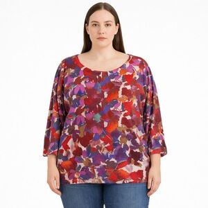 Coldwater Creek Abstract Floral 3/4 Sleeve Top